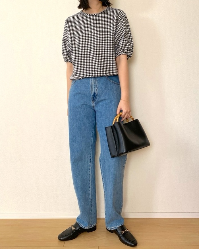 ユニクロの「シアサッカーブラウス/ギンガム/半袖」