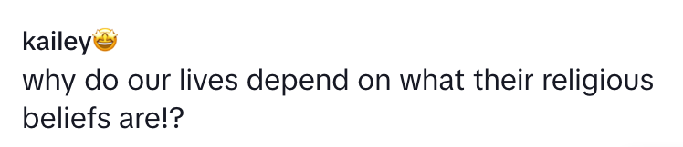 Text questioning why personal lives are influenced by others' religious beliefs