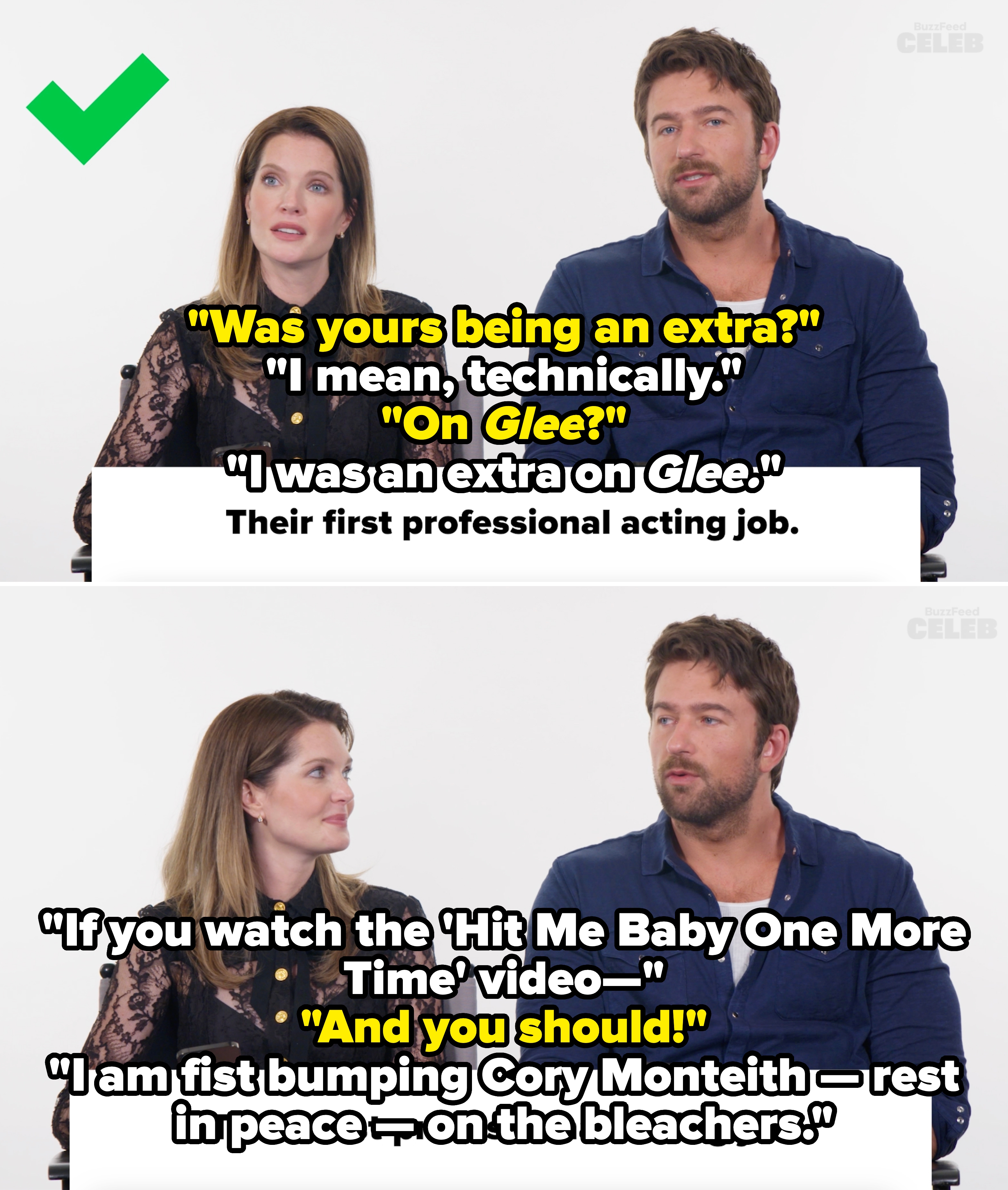 Meghann and Brandon talking about how Brandon's first role was as an extra in Glee alongside Cory Monteith