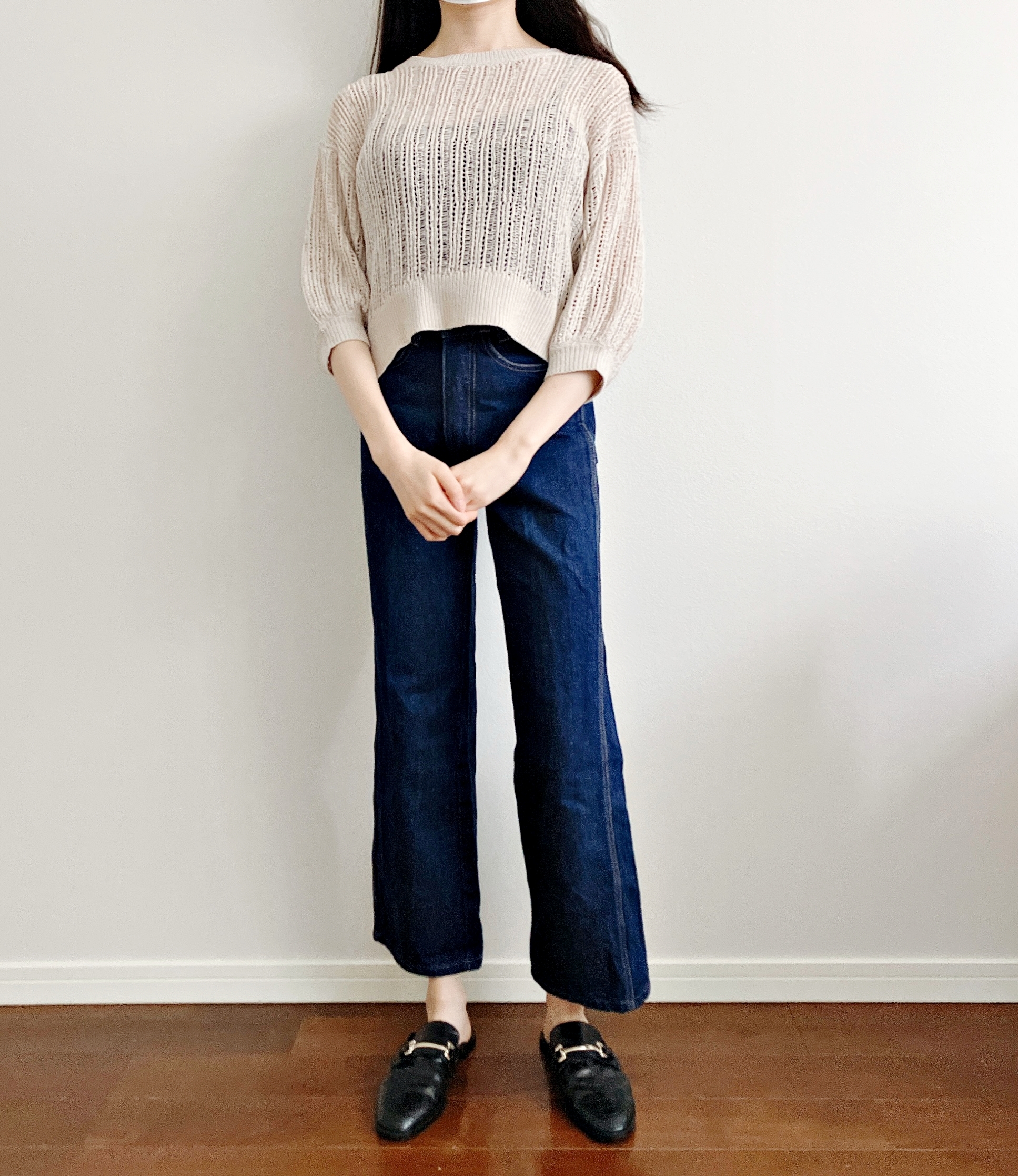 Honeys(ハニーズ)の「7分袖透かし編ニット」