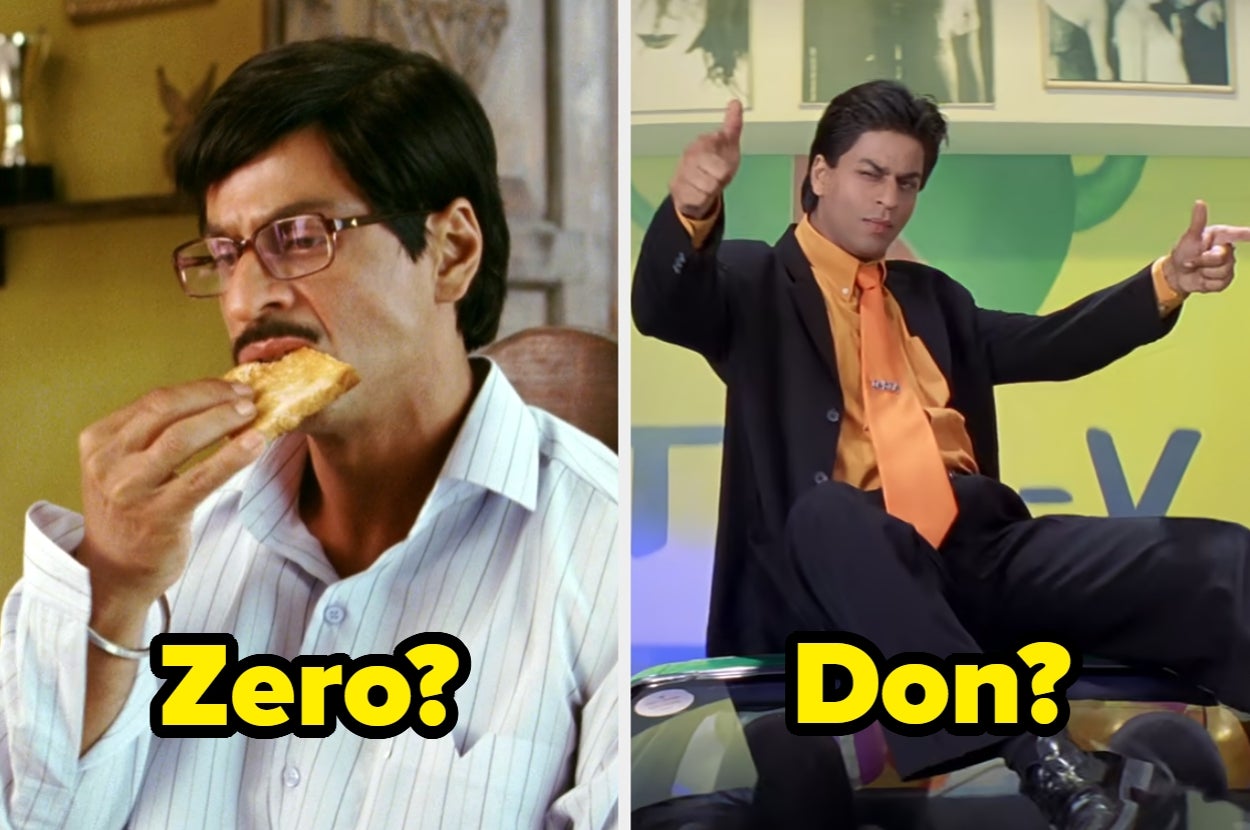 Two movie scenes: left shows a man eating toast, right shows a man in a suit sitting on a car, pointing fingers. Text: "Zero? Don?"