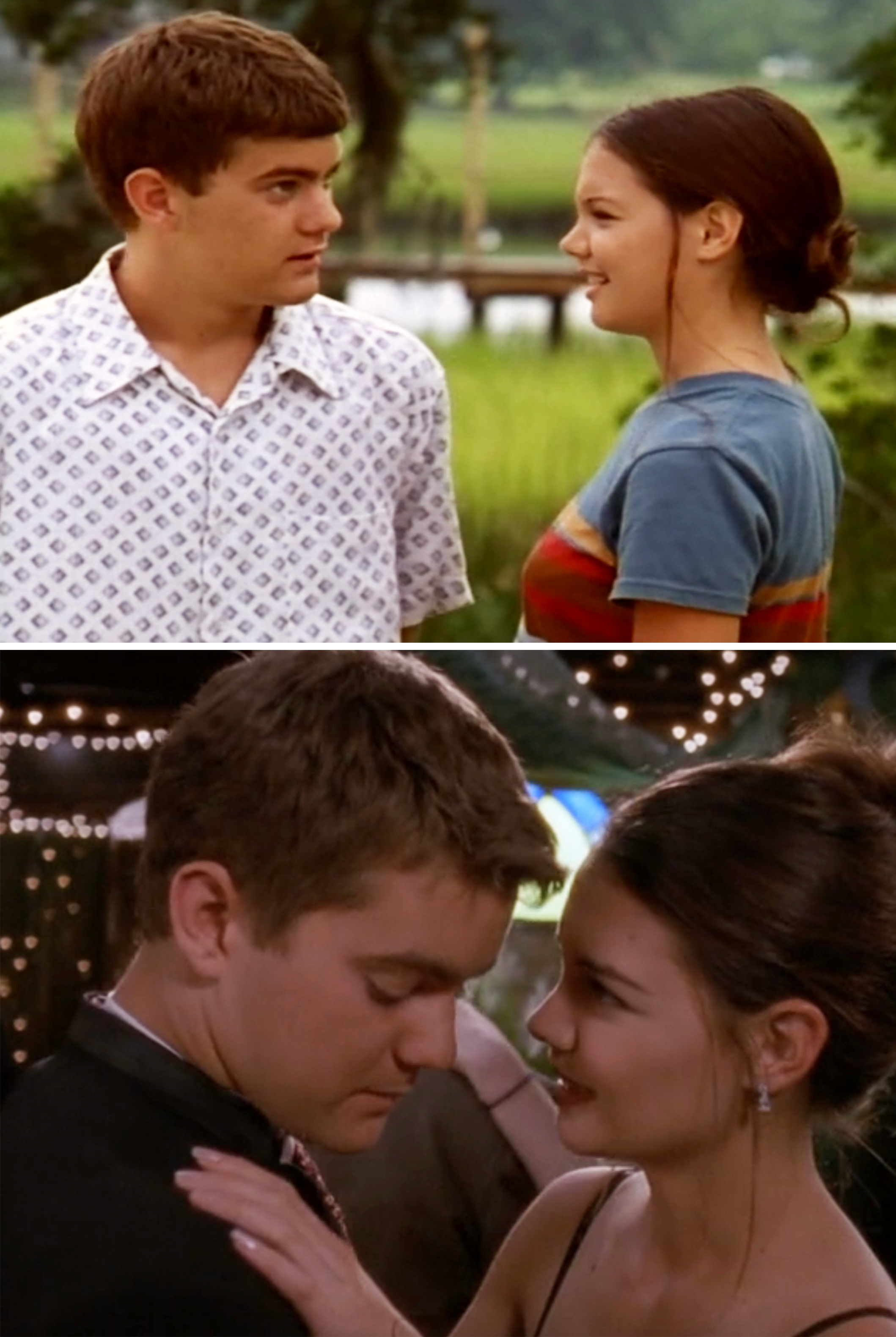 Pacey and Joey in Season 1 vs. Season 4 of Dawson's Creek, showing the pair getting more romantic as the seasons progressed