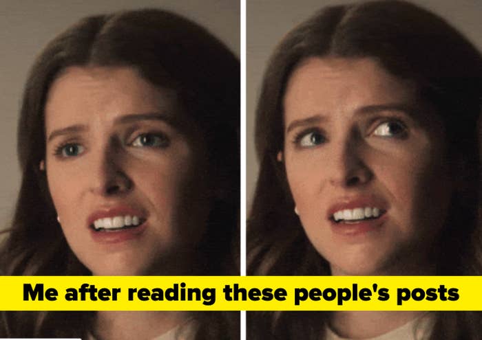 Two images of a woman with long hair making a confused expression