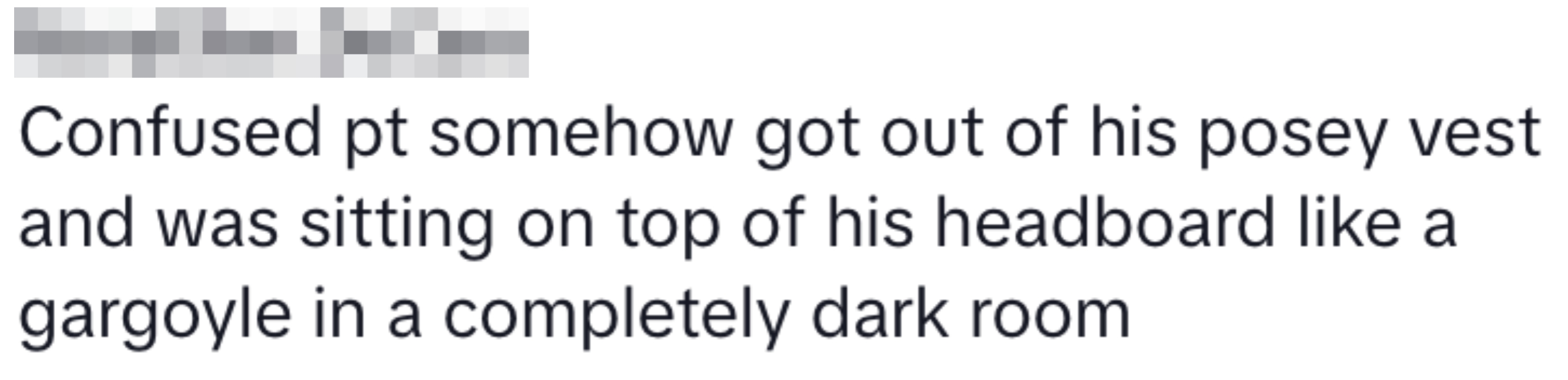 Text exchange about a patient seated on a headboard in a dark room