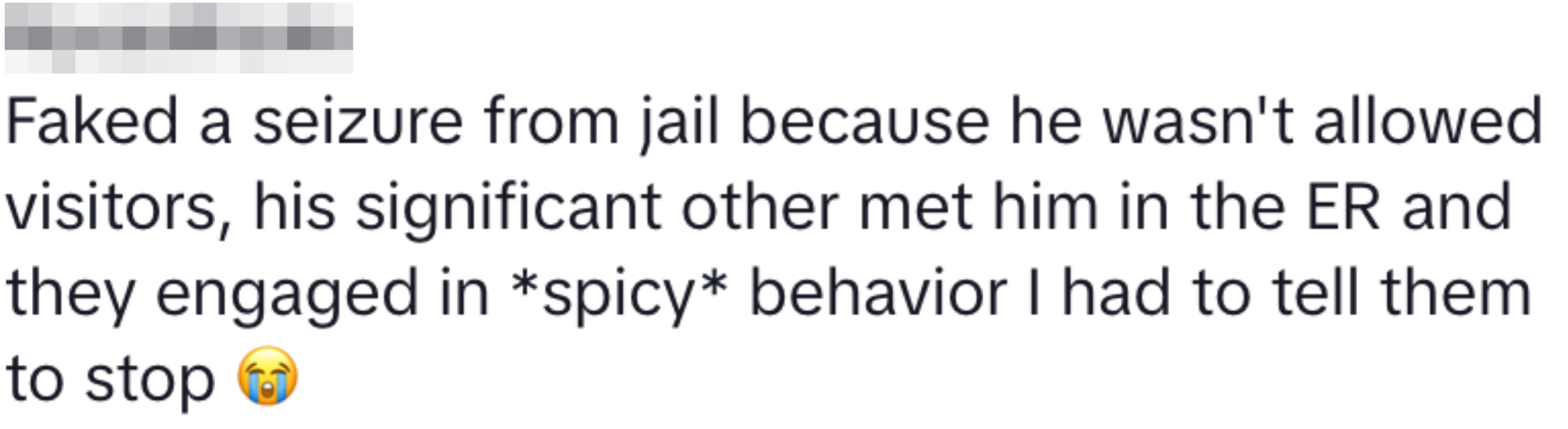 Text reads: "Faked a seizure from jail to see partner in ER; engaged in inappropriate behavior."