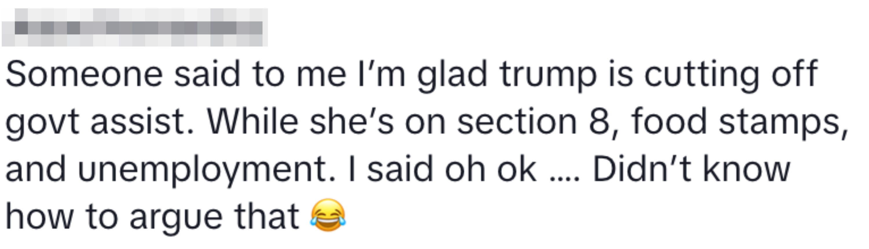 Text post by Jesse Hernandez saying someone criticized government assistance while using it themselves, ending with a laughing emoji