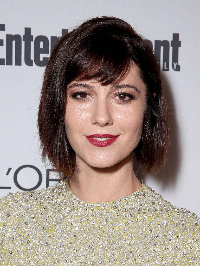 Mary with dark eyeliner and a bold lip