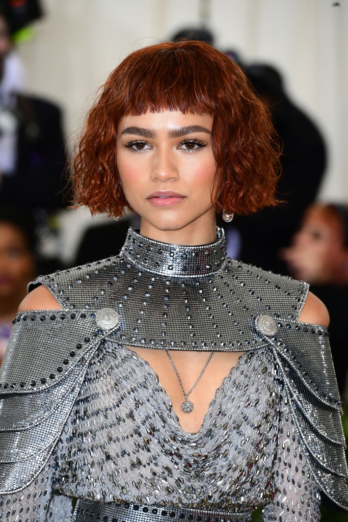 Zendaya with strong brows and prominent blush