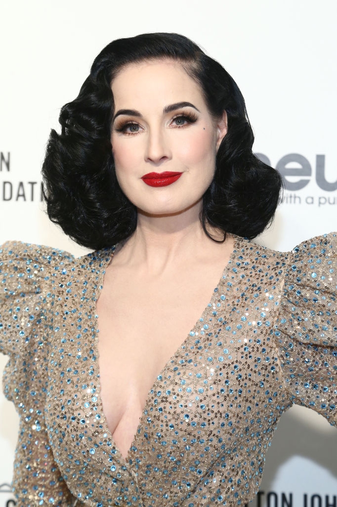 Dita with dark eye makeup and a bold lip