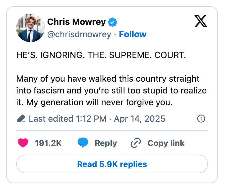 Social media post expressing concern about political direction and criticizing perceived fascism, addressed broadly to the public