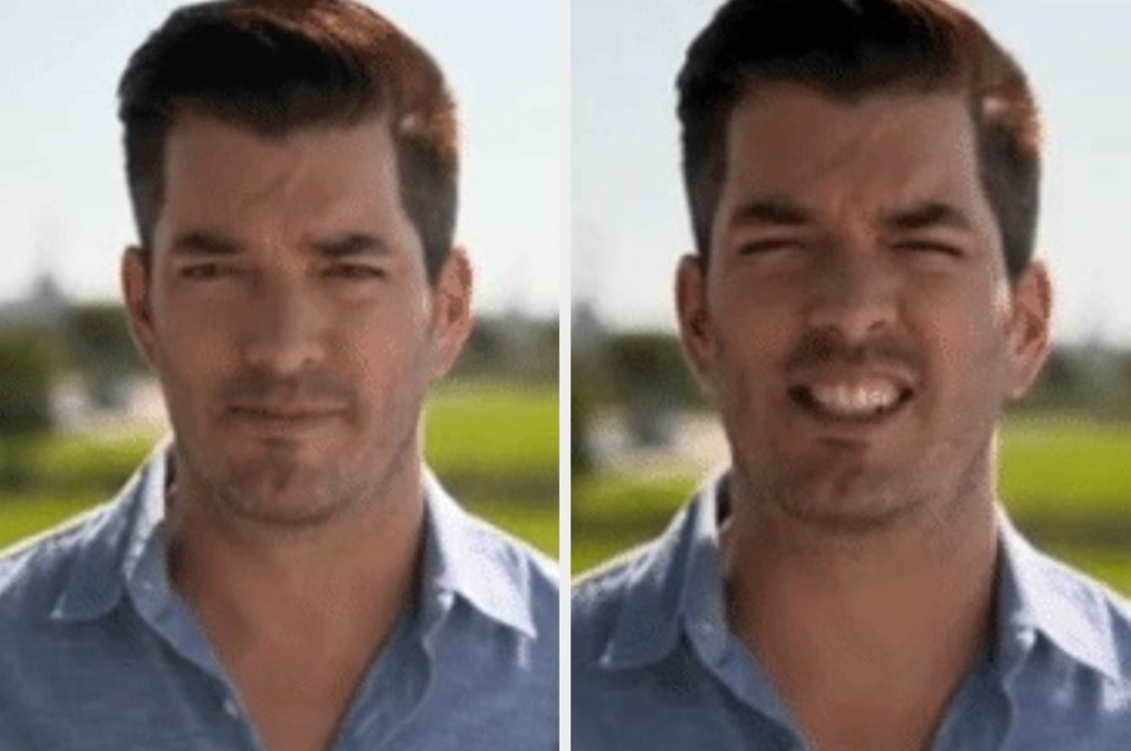Jonathan Scott grimaces in two side-by-side images from "Property Brothers"