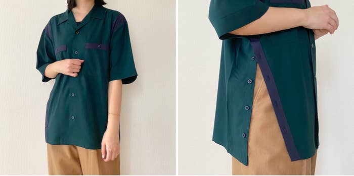 GUの「オープンカラーシャツ(5分袖) by rokh」