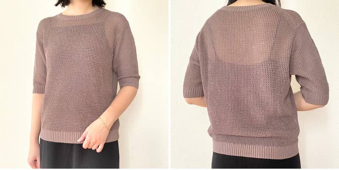 無印良品の「婦人 ヘンプ混メッシュ五分袖セーター」