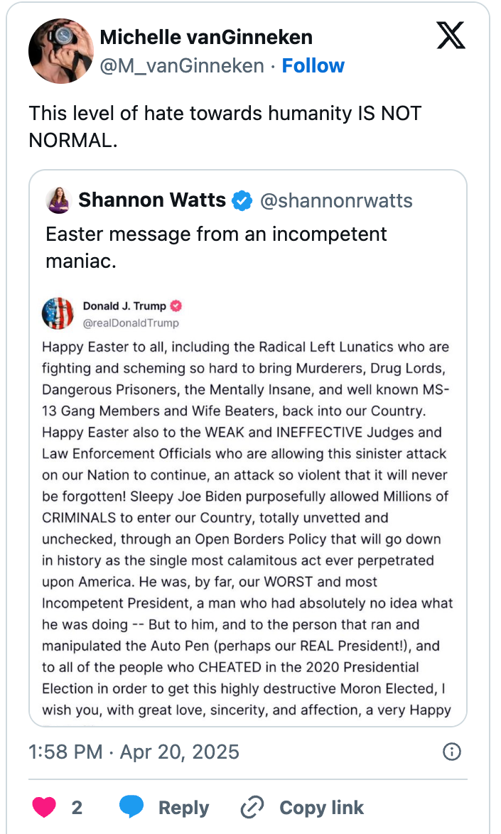 A tweet from Donald J. Trump disparages Shannon Watts and others, calling them &quot;incompetent maniacs,&quot; and criticizes leadership and policies