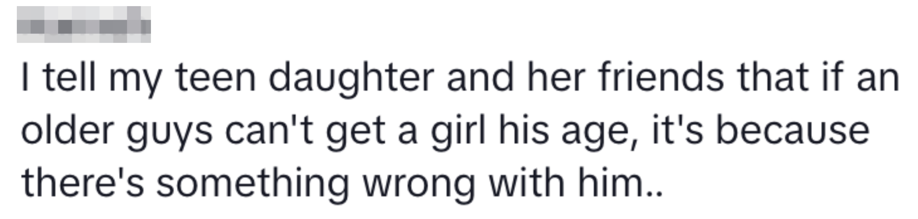 Text from "Hannah": Advises her teen daughter about older men pursuing younger women, implying it's due to issues with the older person