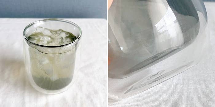 ダイソーのオススメのグッズ「ダブルウォールグラス（丸型、グレー、300mL）」