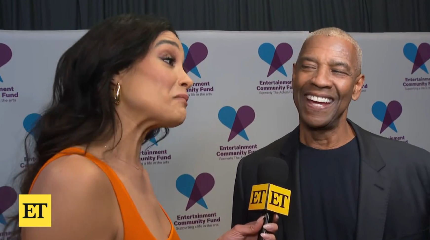 Denzel Washington during a red carpet interview with ET