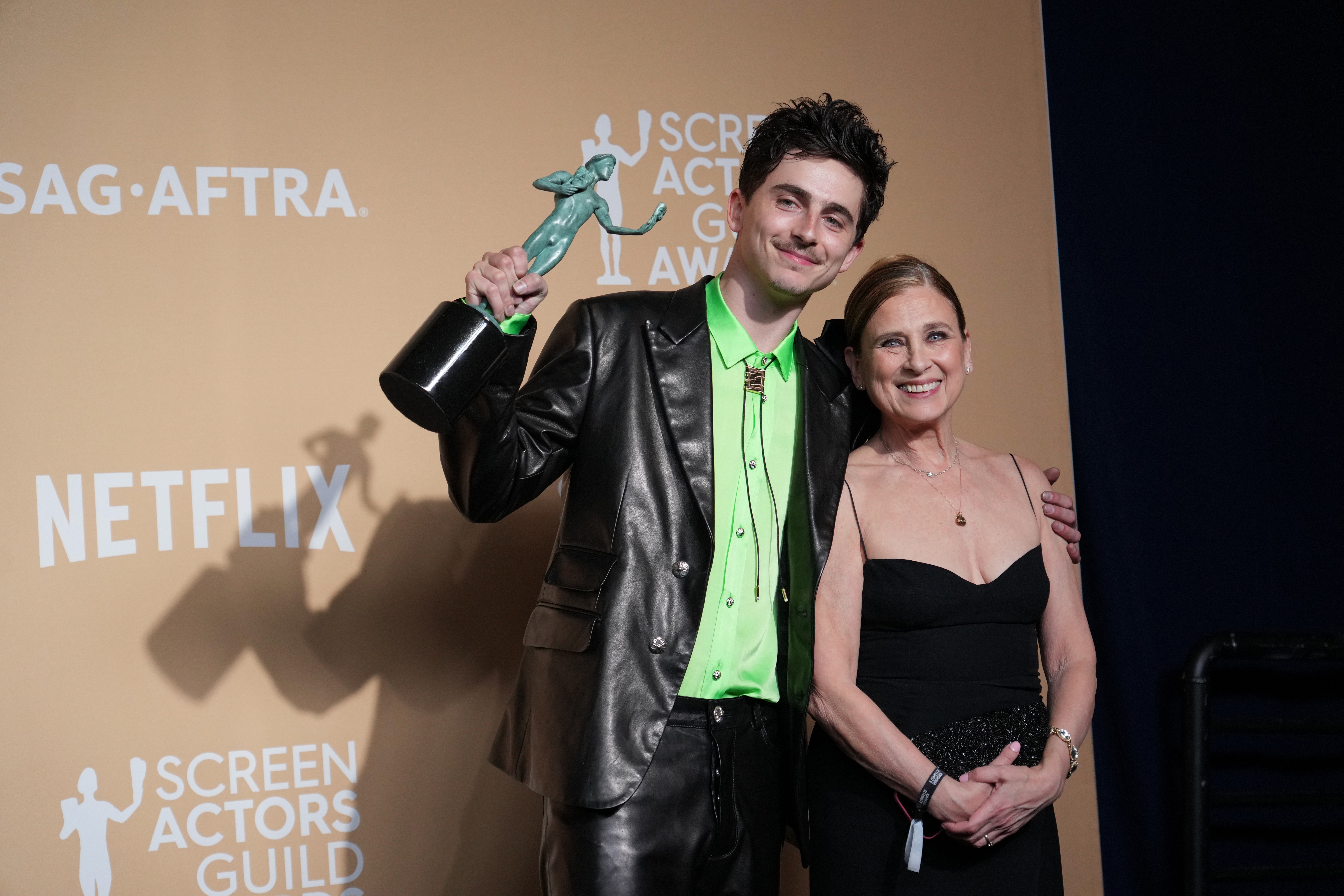Nicole Flender and Timothée Chalamet at the SAG Awards