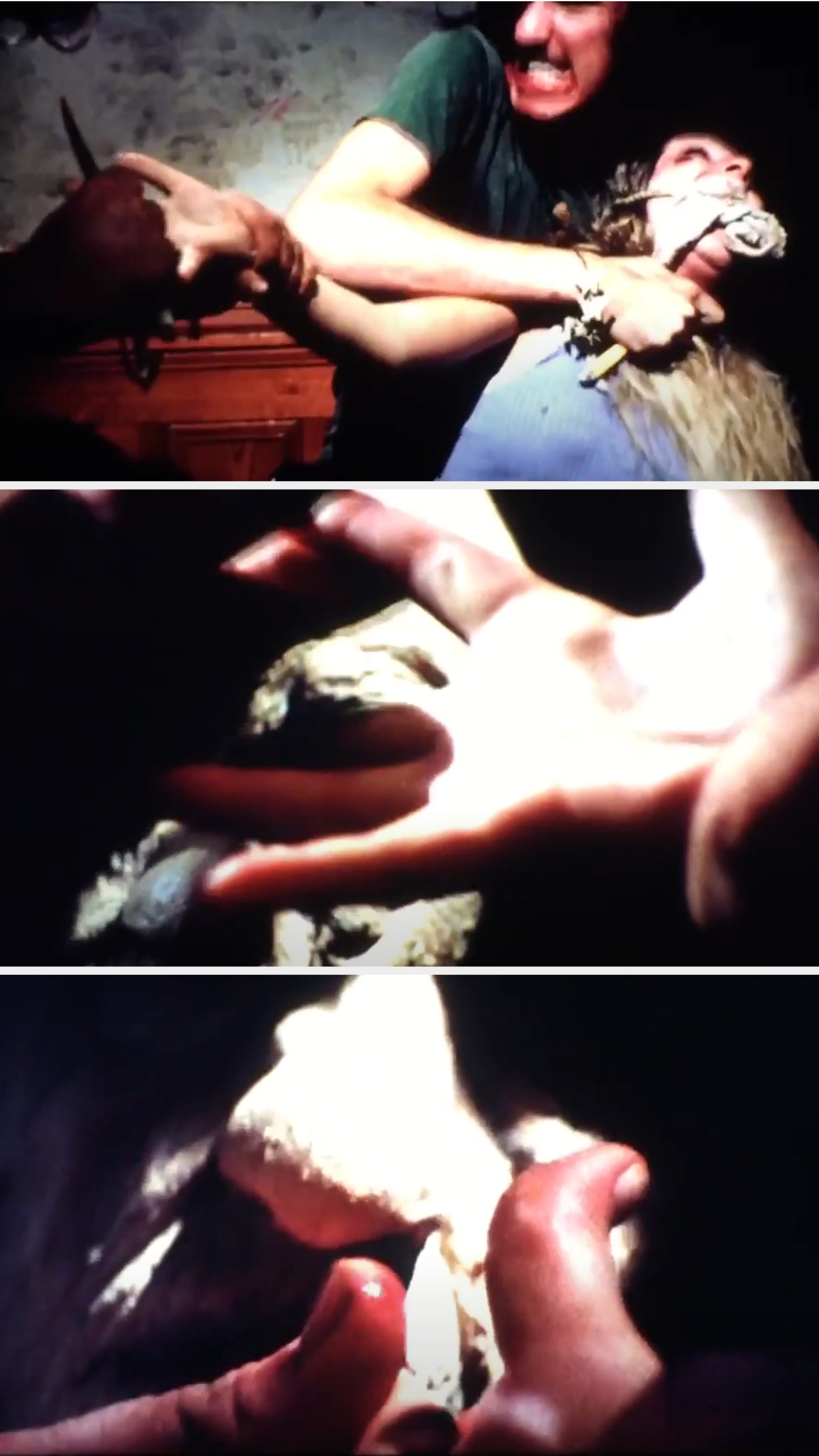 while Sally is tied up and gagged, her finger is sliced and put in Grandpa&#x27;s mouth