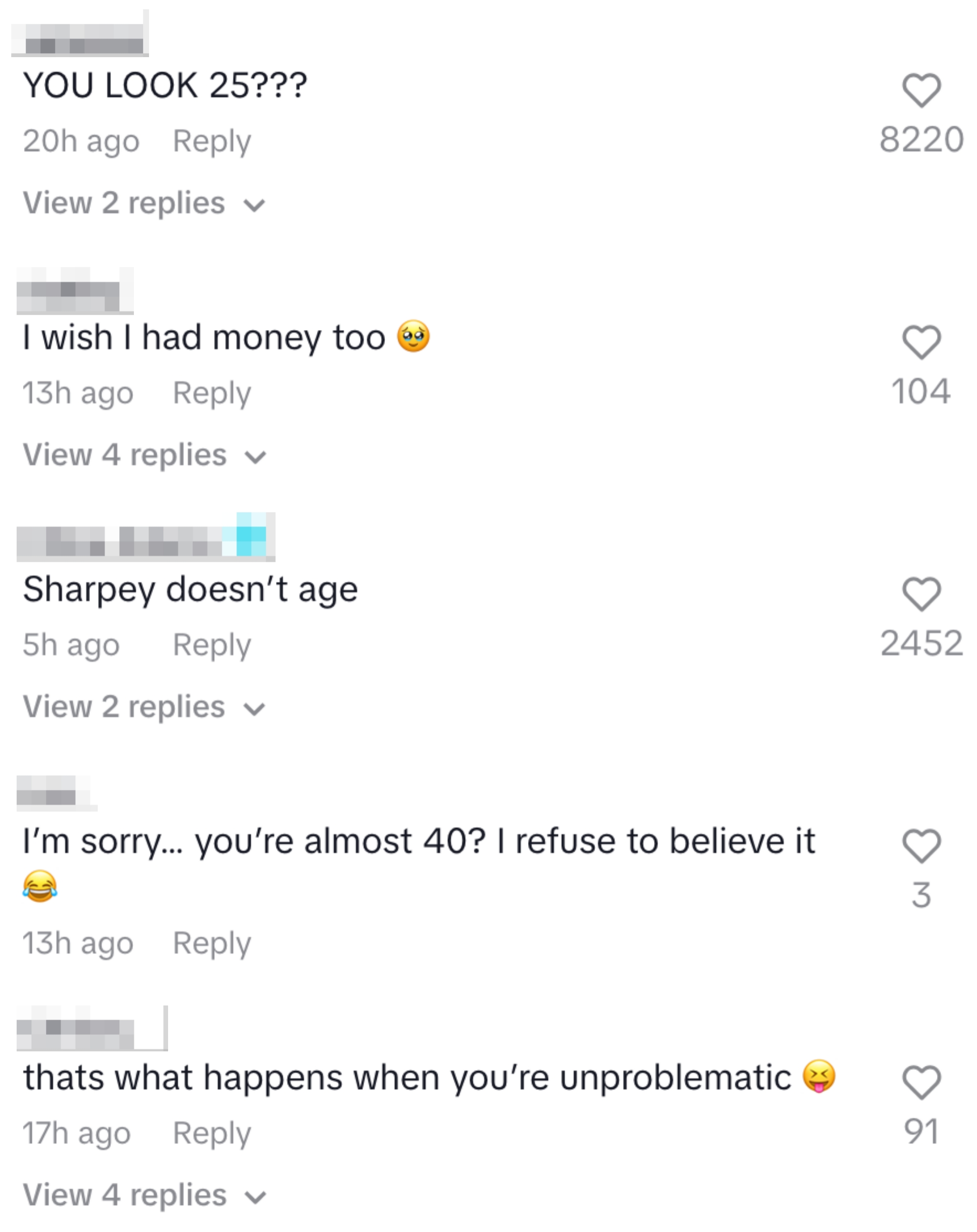 Comments on a social media post express disbelief at Ashley Tisdale's age