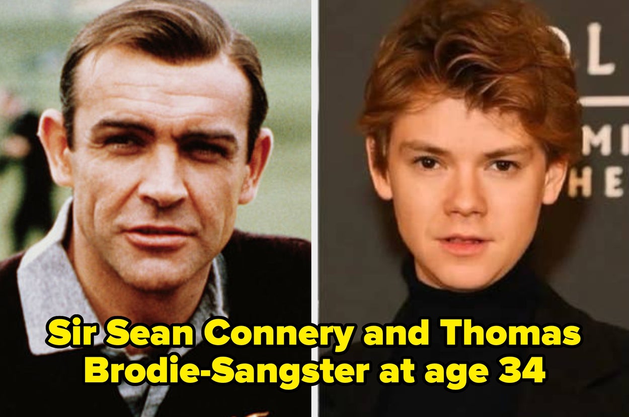 Split image comparing Sir Sean Connery and Thomas Brodie-Sangster, both at age 34