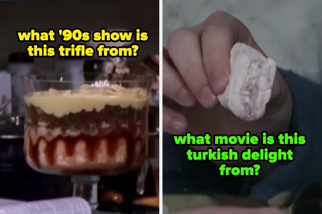 Split image: Left, a trifile from a '90s show. Right, Turkish delight from a movie