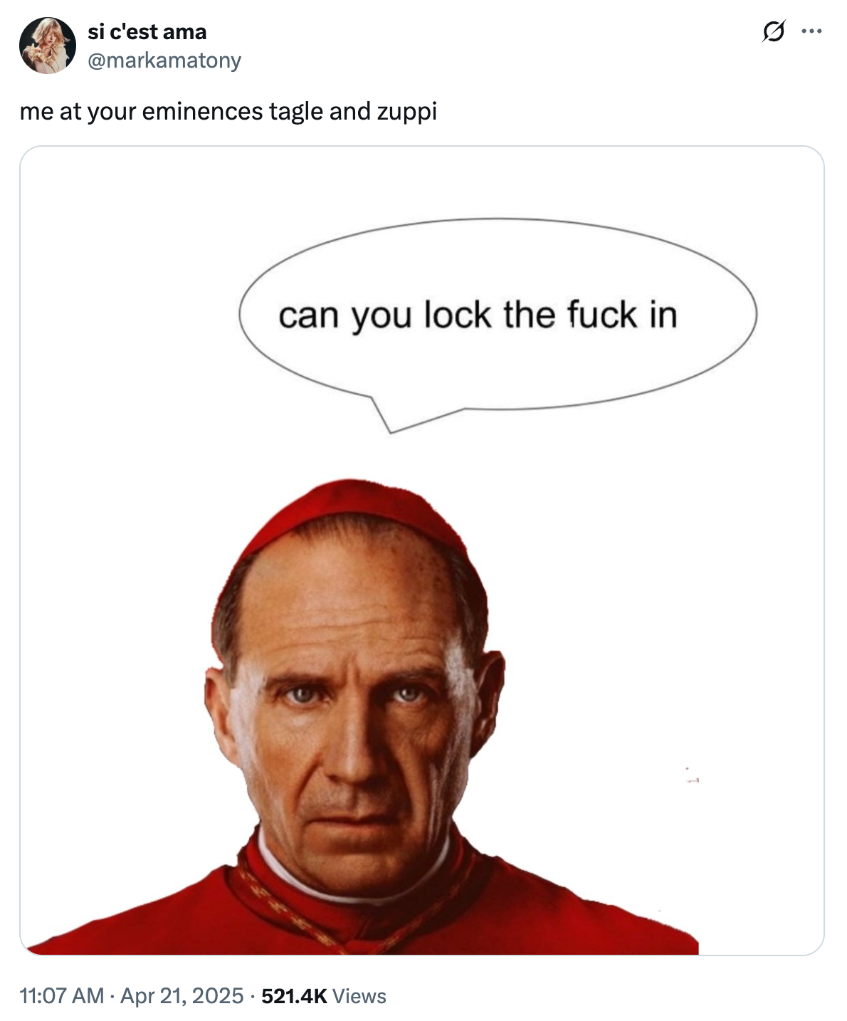 A person dressed as a clergyman with a caption humorously asking, "can you lock the fuck in."