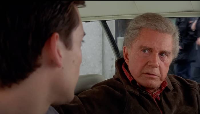 Peter Parker talking to Uncle Ben in a car in "Spider-Man"