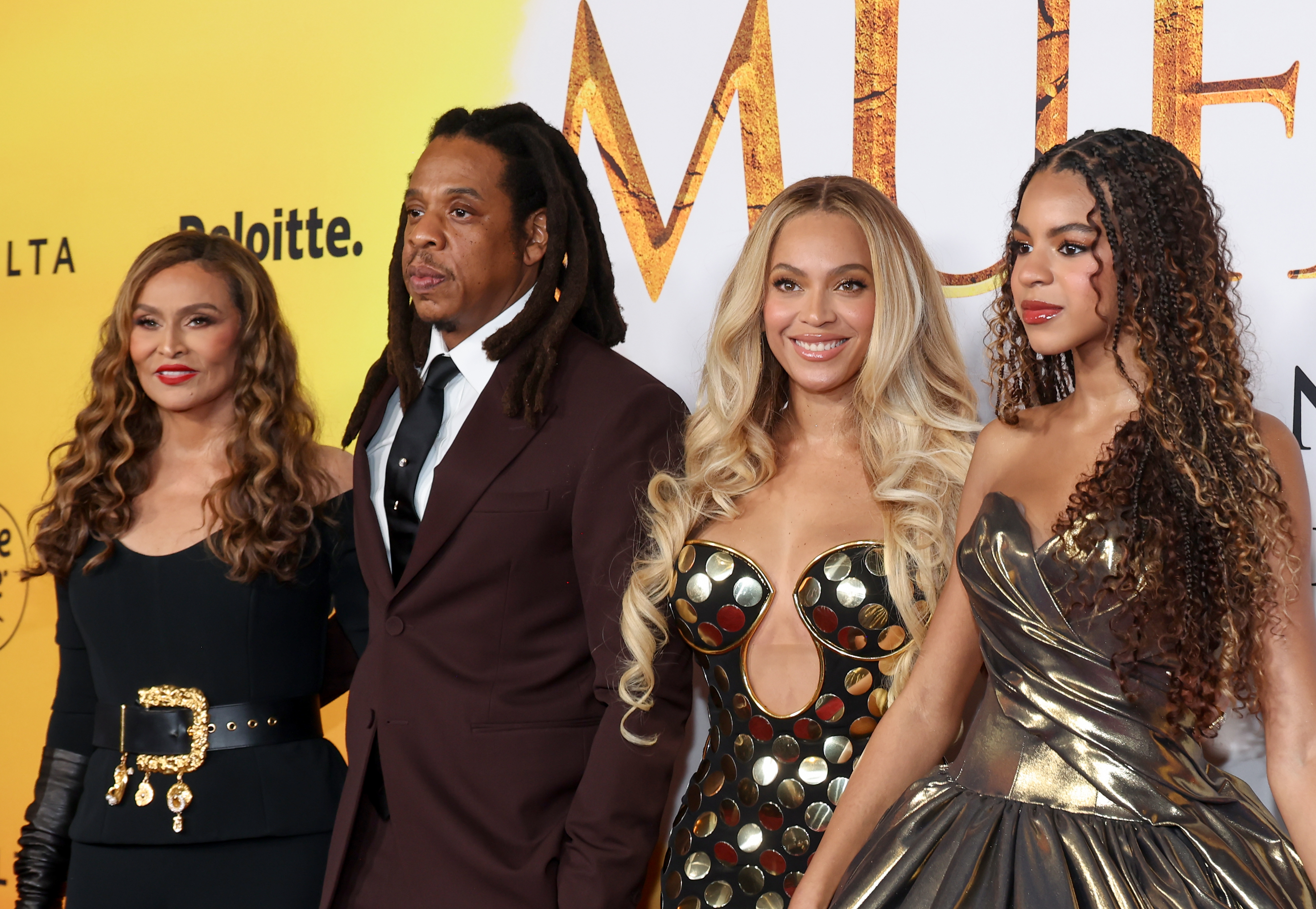 Tina Knowles, Jay-Z, Beyoncé and Blue Ivy Carter at a premiere