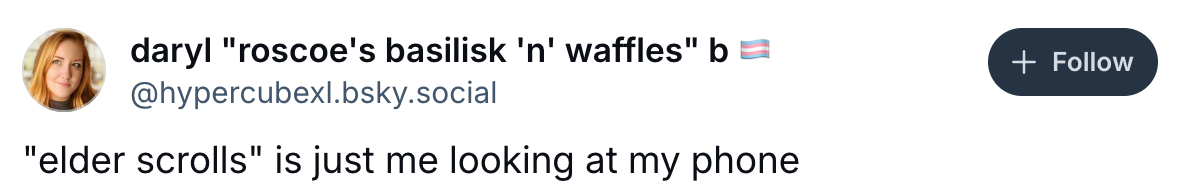 Tweet by daryl joking that "elder scrolls" refers to looking at their phone