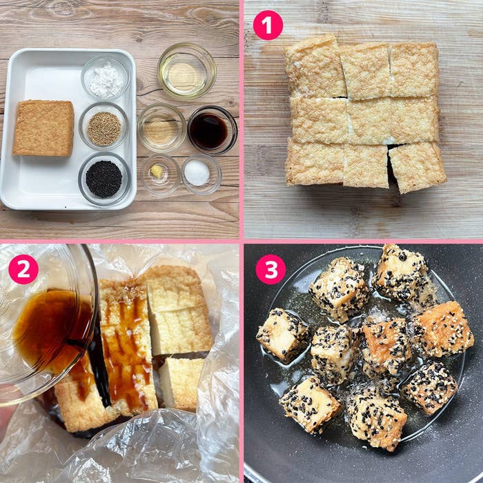 手順1: 材料の準備。タレをかけ、揚げる。