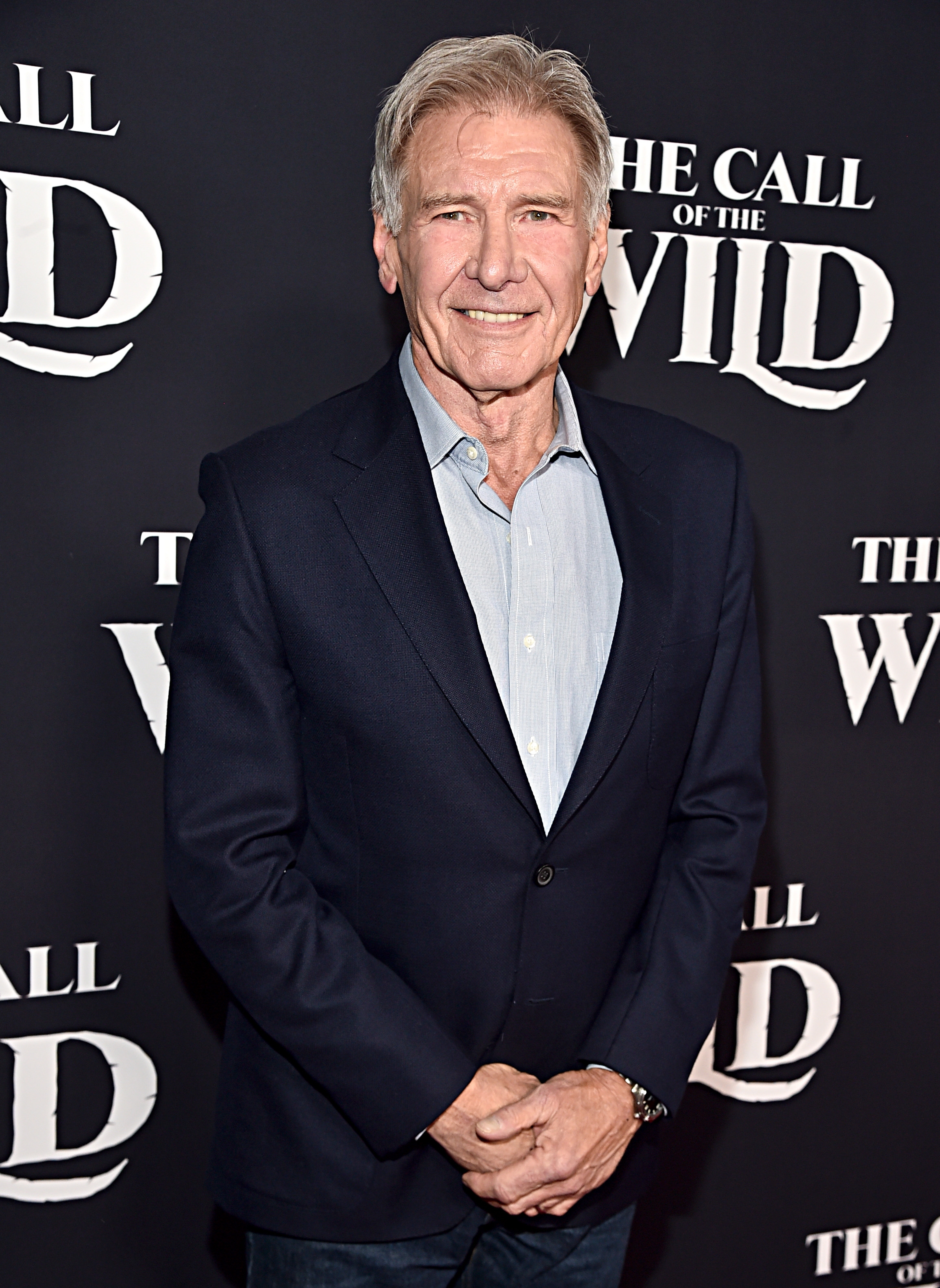 Person in a suit at an event for "The Call of the Wild," standing on the red carpet
