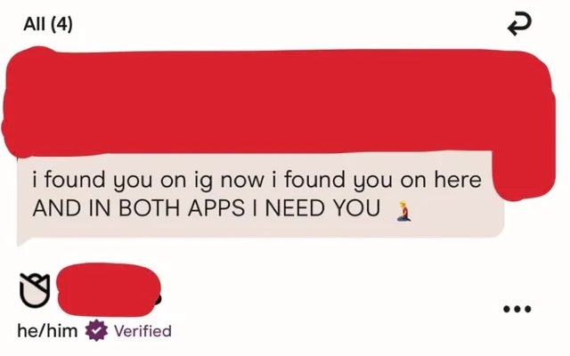 Text above reads: "i found you on ig now i found you on here AND IN BOTH APPS I NEED YOU."