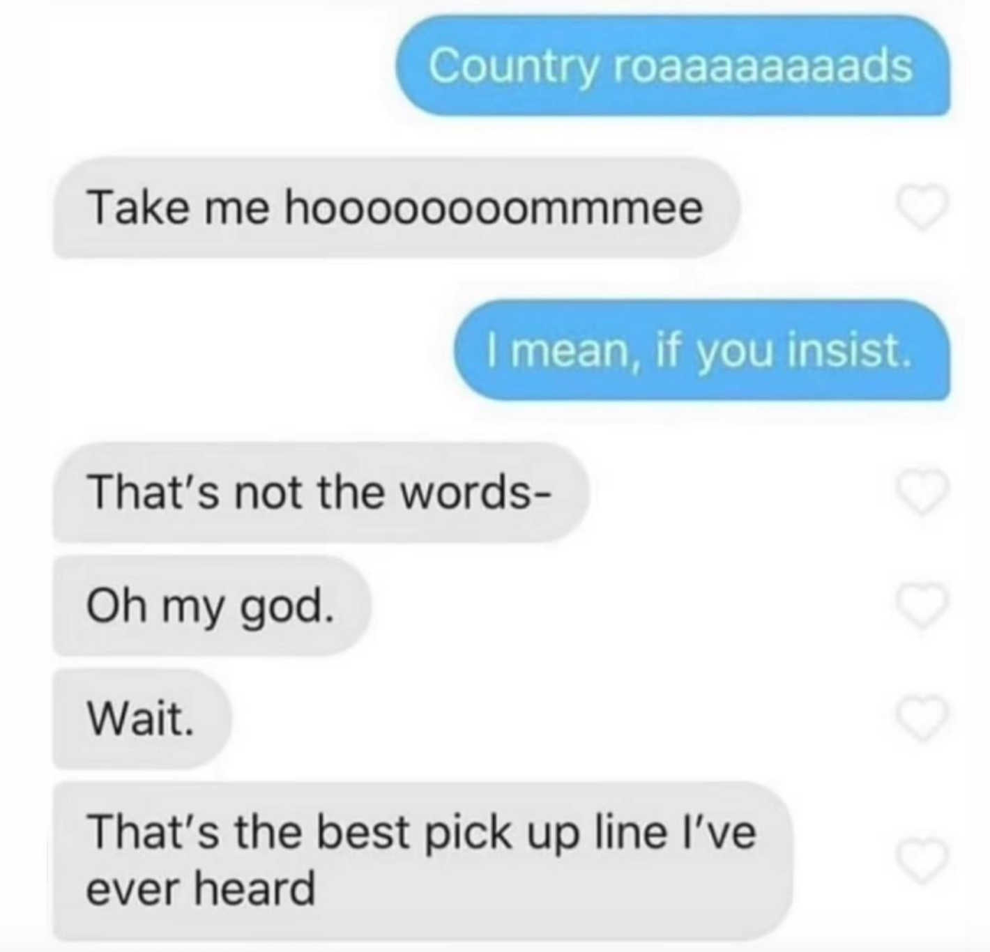 Text conversation with a creative pickup line playing off song lyrics, surprising the other person with its cleverness