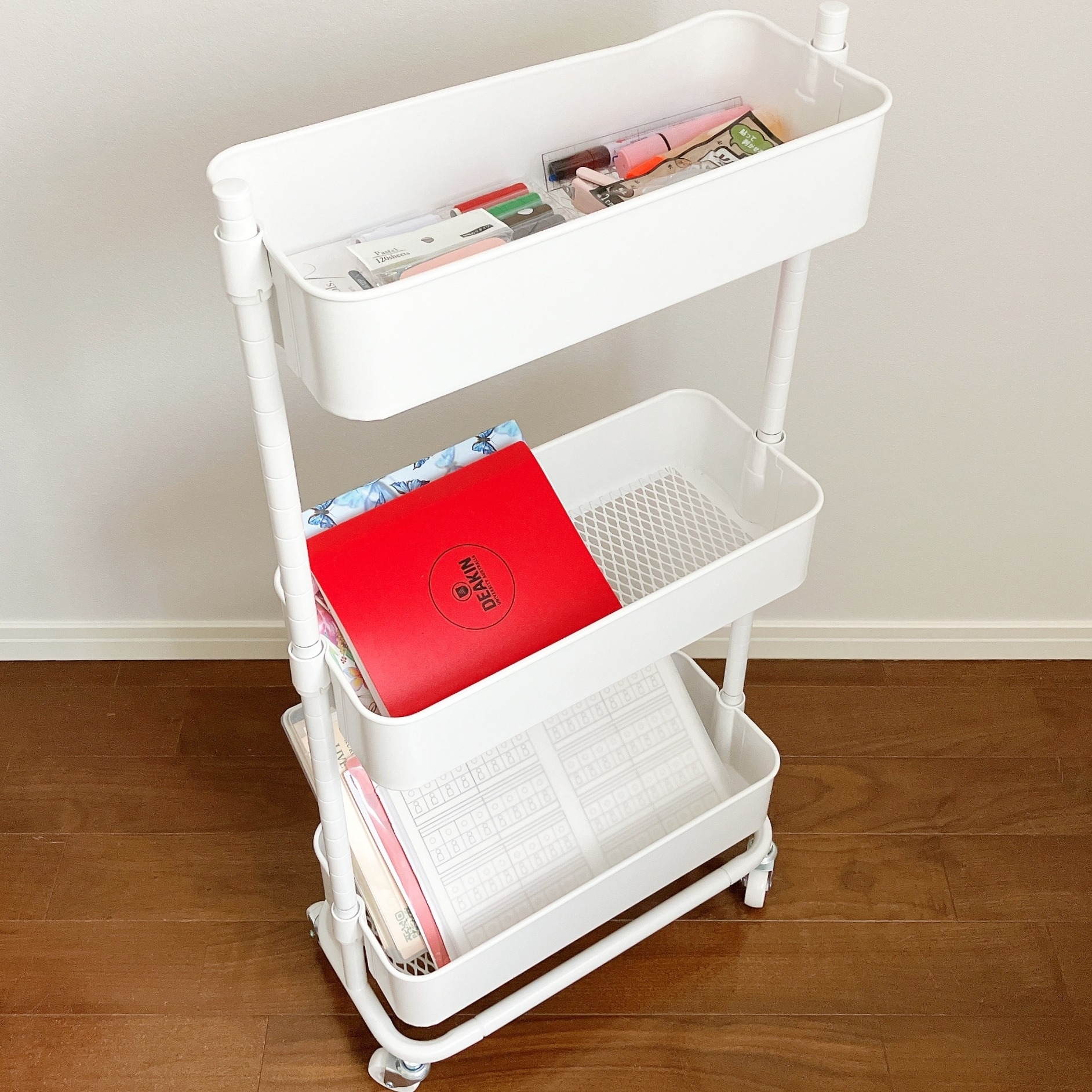 NITORI(ニトリ)「【隙間収納】スチールワゴントロリスリム 蓋トレー付き2点セットWH」