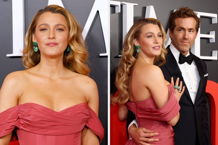 Split image of Blake Lively at an event: One alone, and one with Ryan Reynolds