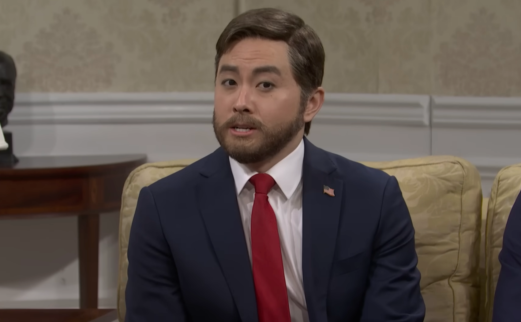 Bowen Yang parodying JD Vance in an &quot;SNL&quot; skit