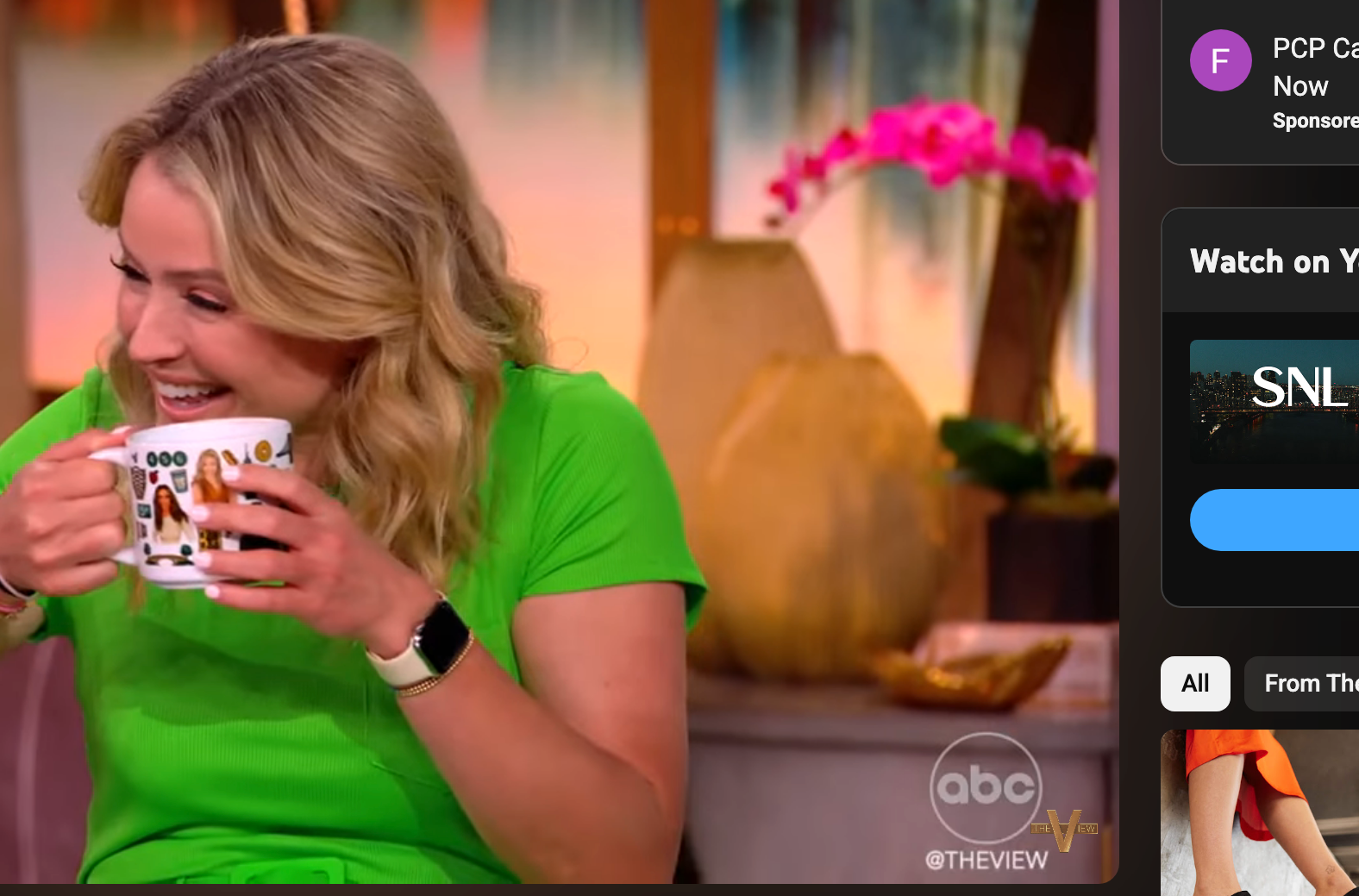 Sara Haines holding a mug and laughing on &quot;The View&quot;