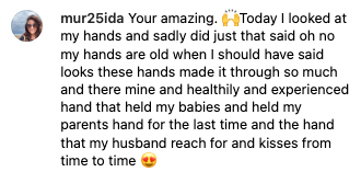 Instagram comment about appreciating hands for their life experiences and emotional connections