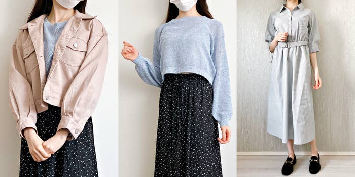 Honeys（ハニーズ）の「レースアップGジャン」「メッシュ編クルーニット」「6分袖シャツワンピース」