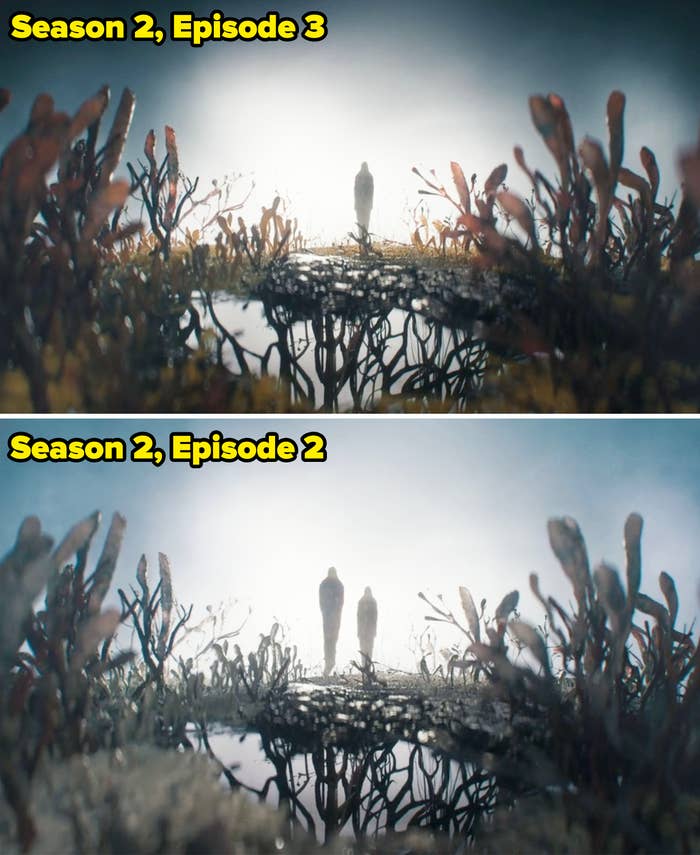 Side-by-side showing Ellie alone vs. Ellie next to Joel in the opening credits