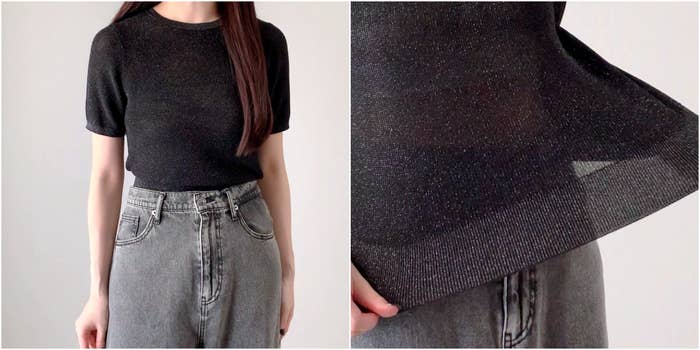 GUの「シアーラメセーター(半袖)Q」