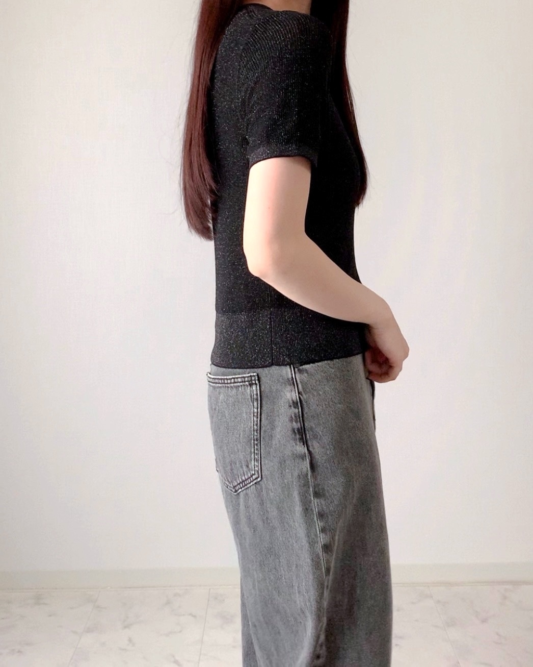 GUの「シアーラメセーター(半袖)Q」