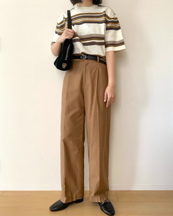 GUの「ウォッシャブルマルチボーダーセーター(5分袖)」