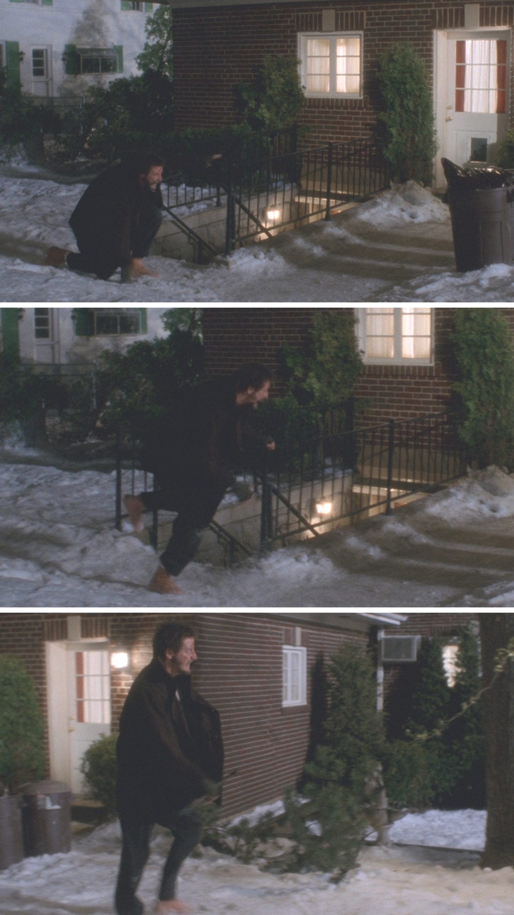 Marv runs barefoot through the snow