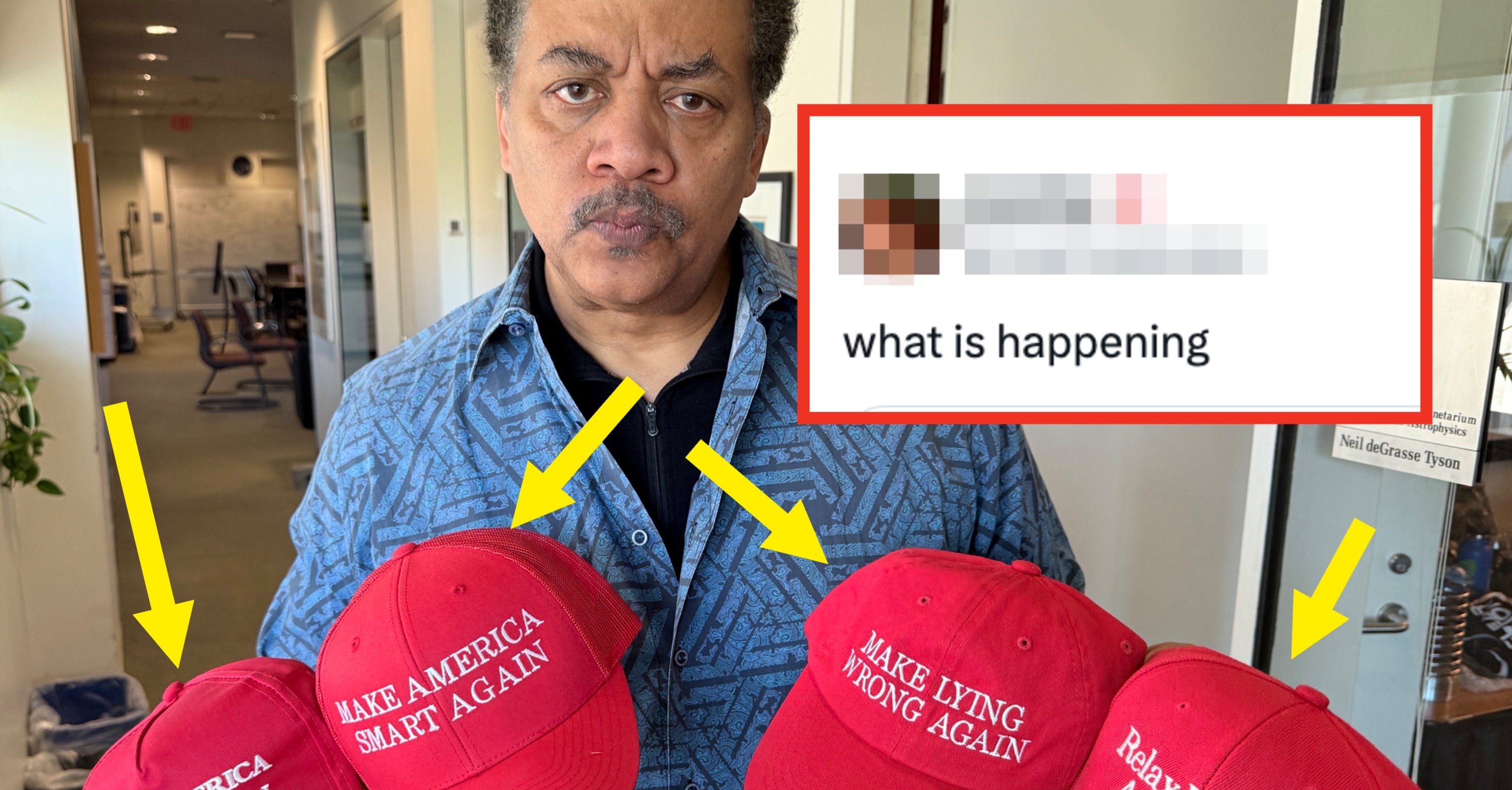 People Are Confused As Heck By Neil DeGrasse Tyson's Multiple MAGA Hat Pic