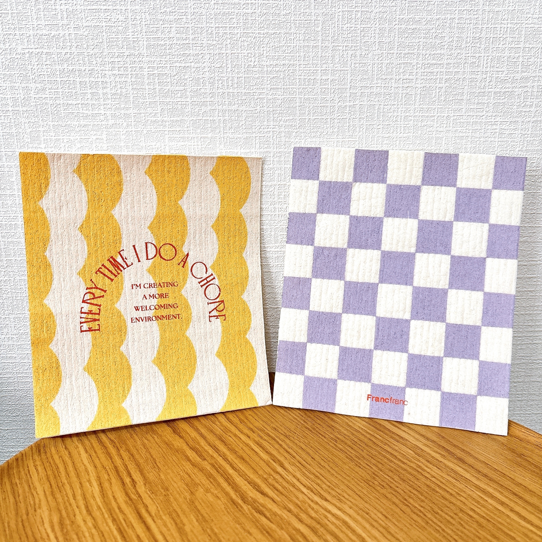 フランフラン「スポンジクロス 2枚セット パープル×イエロー」