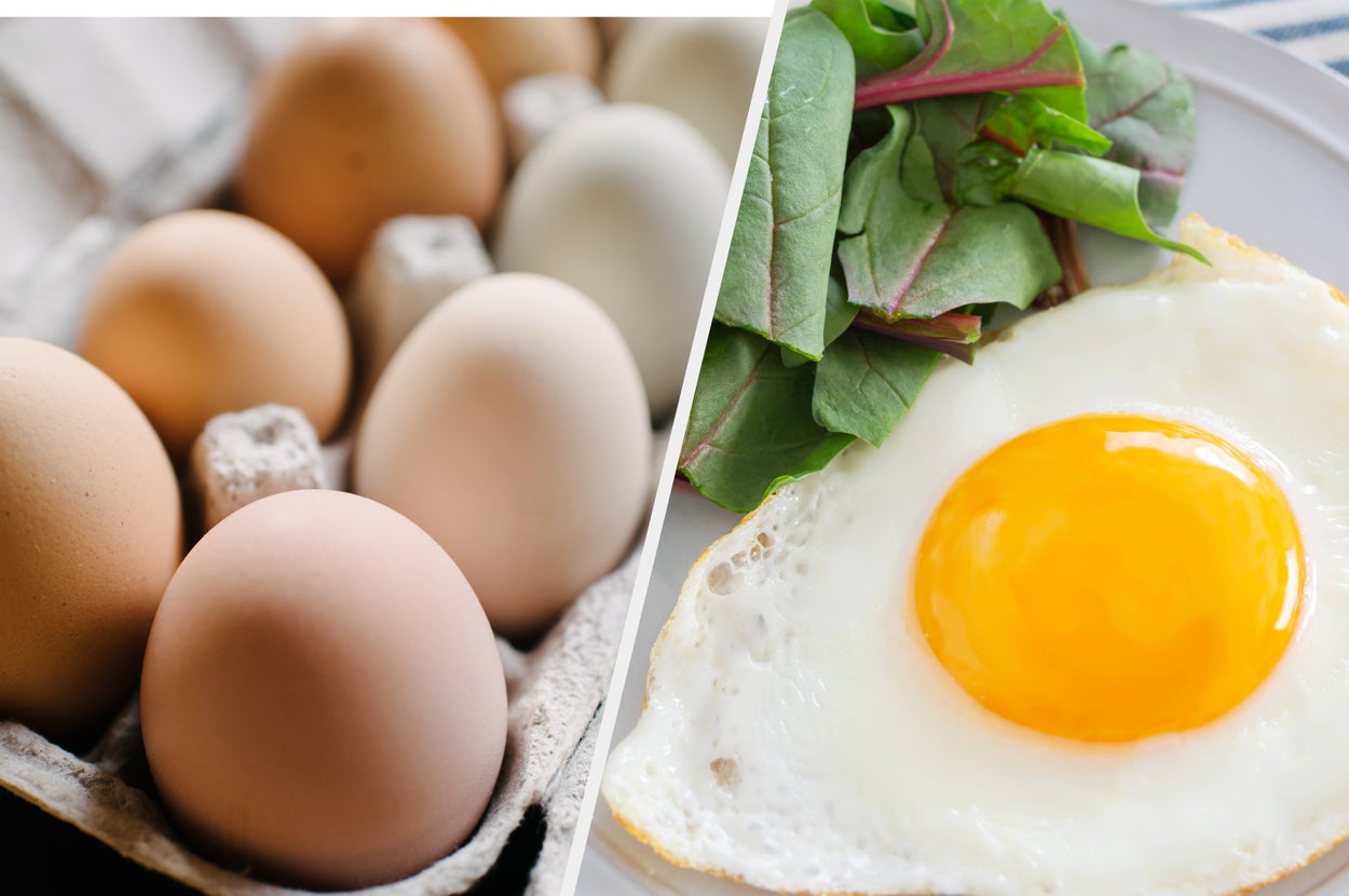 スーパーで購入した卵のイメージ写真（Lena Ganssmann Photography / Getty Images） / 加熱調理した卵のイメージ写真（Kaorinne / Getty Images）