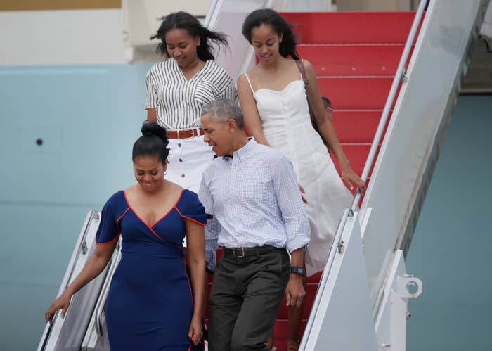 The Obamas getting off a plane