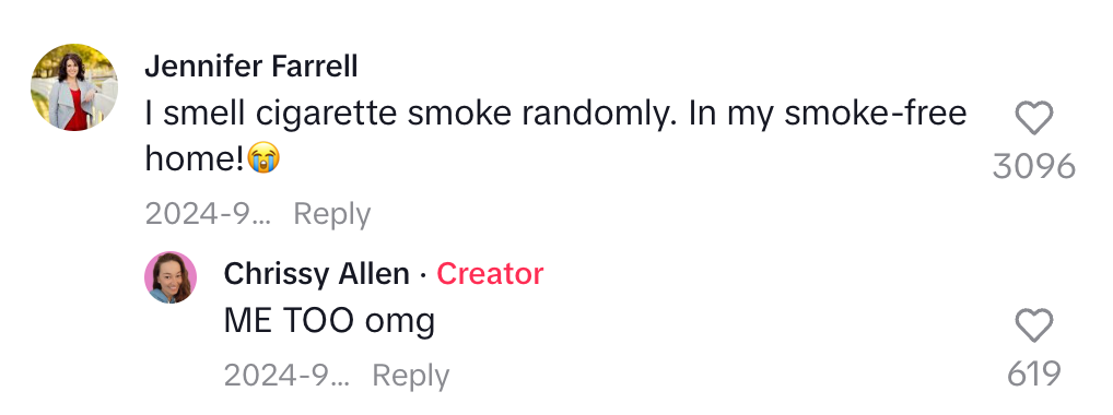 Comments about smelling cigarette smoke inside a smoke-free home, both expressing surprise and concern